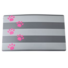 DPP GRAY STRIPE/PINK PAW FOOD MAT