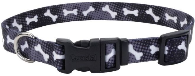 Coastal Pet Styles Nylon Adjustable Dog Collar Black Bones 1" W x 18-26" Long (size: 1 count)