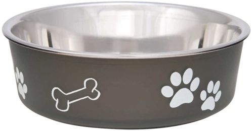 Loving Pets Stainless Steel & Espresso Dish with Rubber Base (size: Small - 5.5" Diameter)