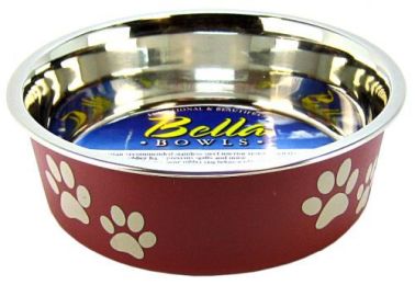 Loving Pets Stainless Steel & Merlot Dish with Rubber Base (size: Small - 5.5" Diameter)