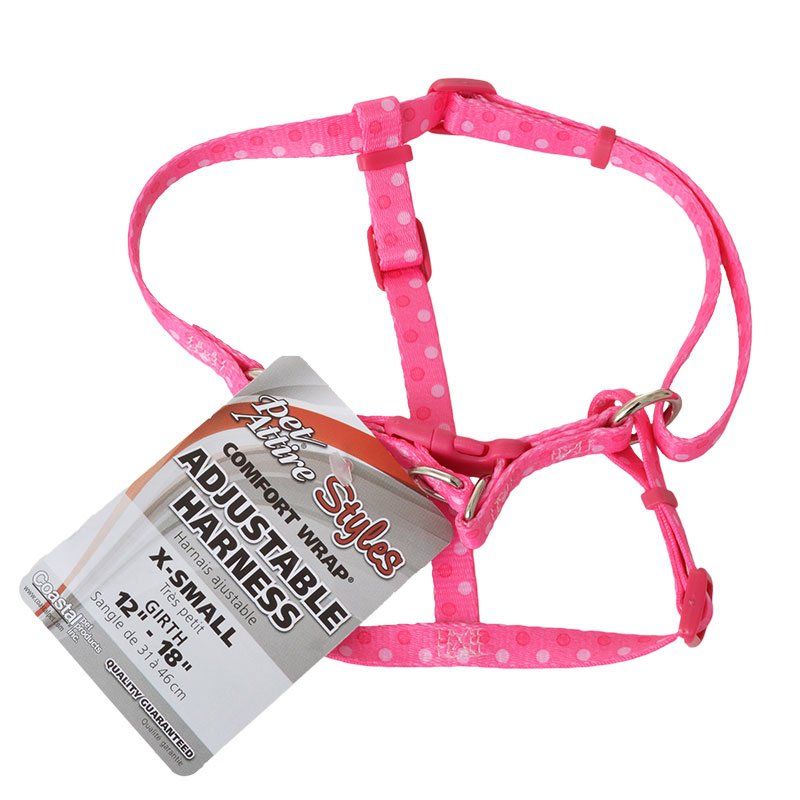 Pet Attire Styles Polka Dot Pink Comfort Wrap Adjustable Dog Harness (size: Fits 12"-18" Girth - (3/8" Straps))