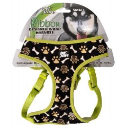 Pet Attire Ribbon Brown Paw & Bones Designer Wrap Adjustable Dog Harness (size: Fits 19"-23" Girth - (5/8" Straps))