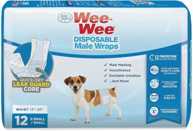 Four Paws Wee Wee Disposable Male Dog Wraps (size: X-Small/Small - 12 Pack - (Fits Waists up to 15"))